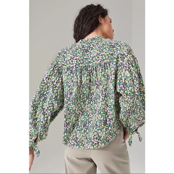Anthropologie Maeve Ashleigh Puff-Sleeved Button Down Floral Top Blouse Large - Picture 4 of 12